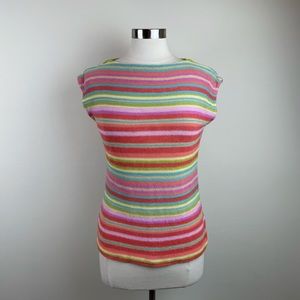 Ralph Lauren Linen Silk Cotton Colorful Stripe Blouse Top Women Large Bohemian